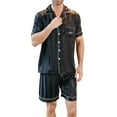 thumbnail image 1 of MGDXOX Men's Satin Pajama Set Short Sleeve Silky Short Pants Button Down Sleepwear Multicolor Silky Men's Pajama Set Black M, 1 of 6