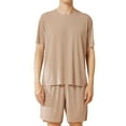 thumbnail image 1 of MGDXOX Mens Pajama Set Short Sleeve Sleepwear 2 Piece Pjs Lightweight Soft Nightwear Breathable & Comfortable Summer Khaki XL, 1 of 3