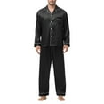 thumbnail image 1 of MGDXOX Mens Silk Satin Pajamas Set Long Sleeve Sleepwear Button-Down Pj Two-piece Loungewear with Long Pants Black S, 1 of 7