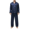 thumbnail image 1 of MGDXOX Mens Silk Satin Pajamas Set Long Sleeve Sleepwear Button-Down Pj Two-piece Loungewear with Long Pants Navy M, 1 of 7
