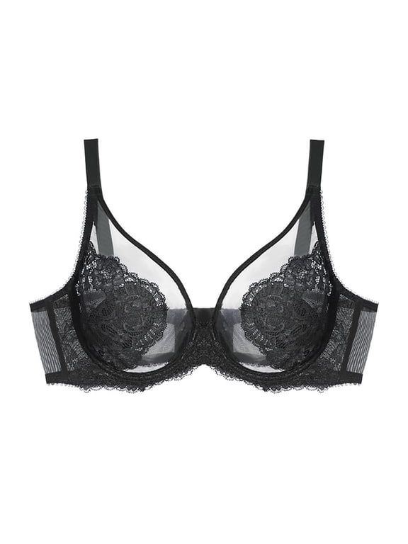 Minimizer Bras for Women Full Coverage Push Up Underwire Bras Plus Size Lifting Floral Lace Comfortable Bra Black XXL