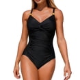 thumbnail image 1 of MGDXOX One Piece Bathing Suit for Women Twist Front Tummy Control Padded Swimsuit V Neck Ruched Slimming Vintage Swimwear Black M, 1 of 5