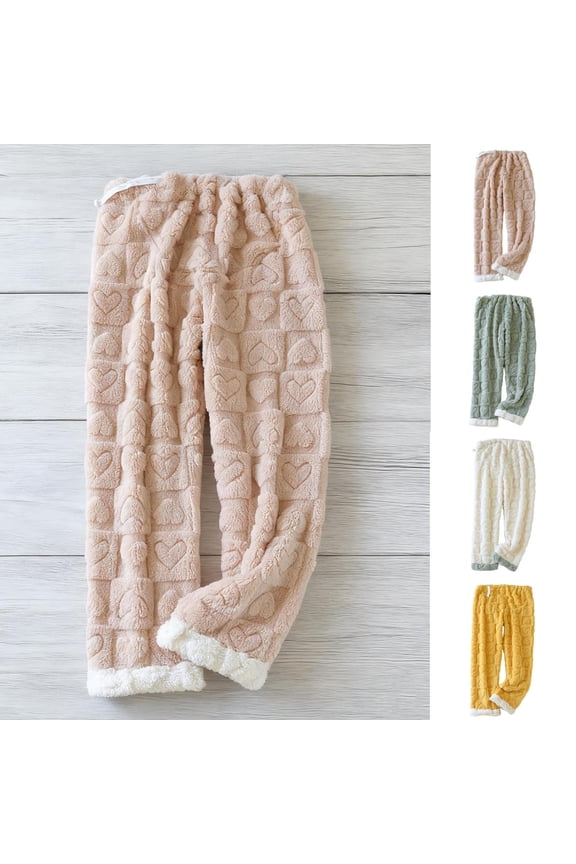 Pajama Pants Pregnant Women Comfy Warm Flannel Pajama Lounge Fleece Long Pants Sleepwear Home Pants with Pockets Beige M