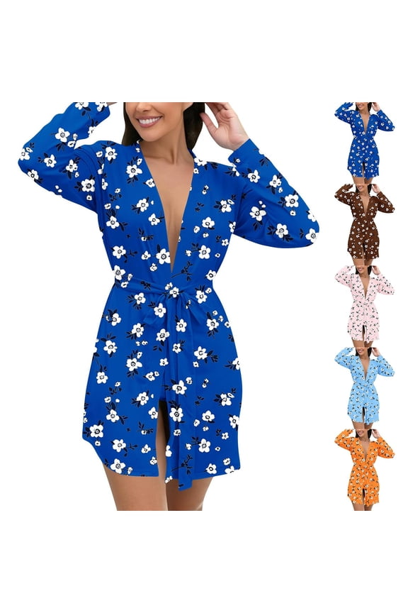 Plus Size Floral Robes for Women Soft Kimonos Bridesmaid Party Dressing Gown Sleepwear Ladies Loungewear Brown XXL