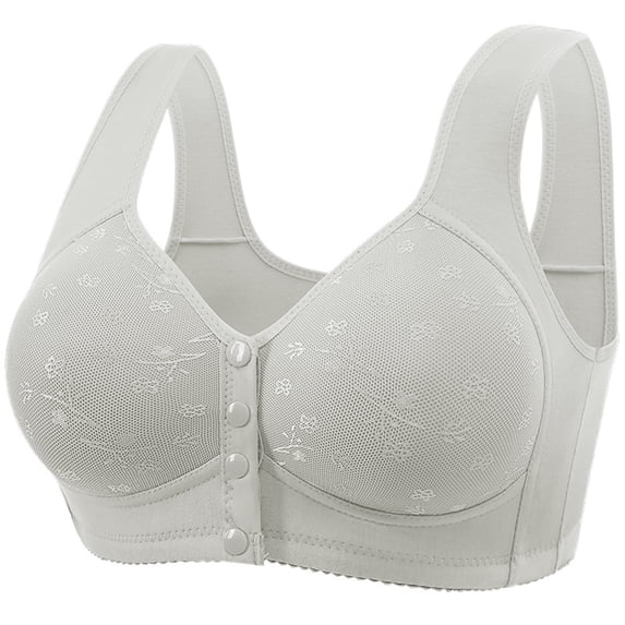 MGDXOX Plus Size Front Multi-button Floral Emboss V Neck Wide Vest Strap Wireless Breathable Maternity Nursing Bra Gray 42