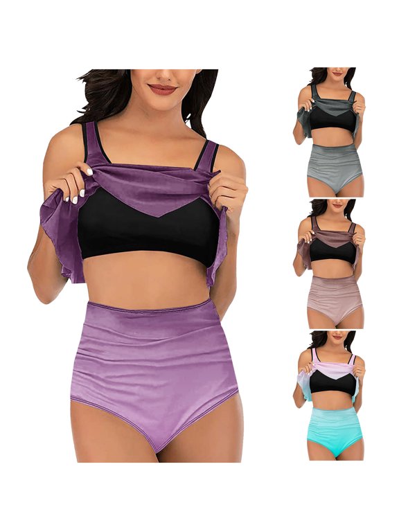Plus Size Tankini Swimsuits for Women Tummy Control Bikini Set High Waisted Ruched Bathing Suit Crop Top and Skirt Mint Green L