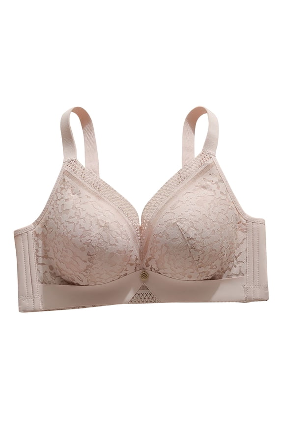Plus Size Wide Adjustable Strap Solid Smooth V Neck Bow Front Wireless Full Coverage Comfort Bra Beige 34