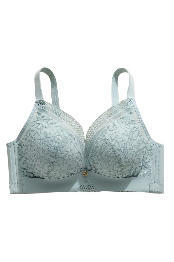 Plus Size Wide Adjustable Strap Solid Smooth V Neck Bow Front Wireless Full Coverage Comfort Bra Green 34
