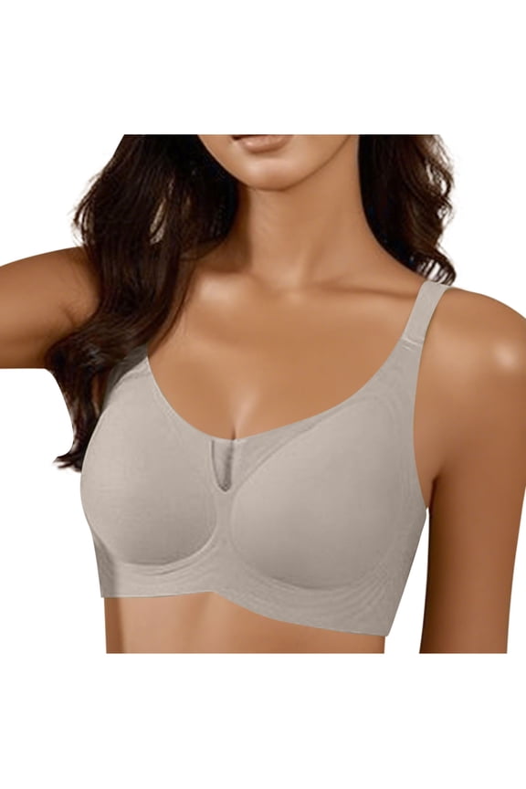 Plus Size Wide Vest Strap U Neck Center Cutout Vertical Rib Wireless Full Coverage Comfort Bra Gray XXL