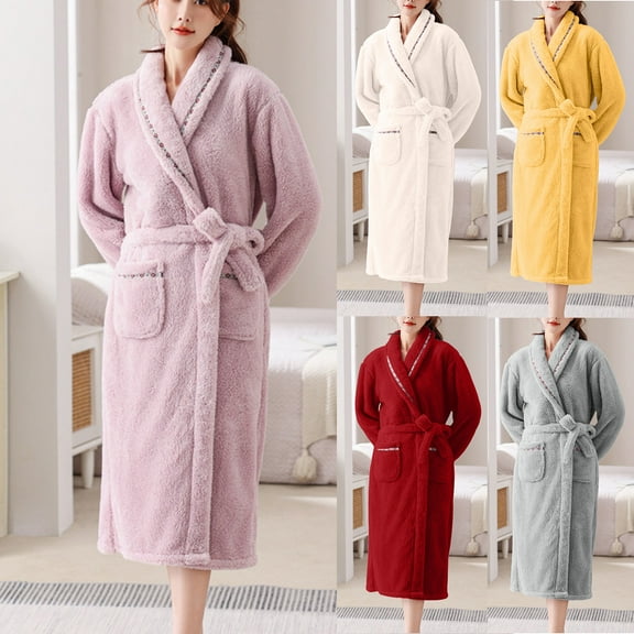 MGDXOX Plush Long Robes for Women Soft Fleece Bathrobe Plus Size Bath Robe Sleepwear Winter Warm Housecoat with Belt White XL