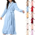thumbnail image 1 of MGDXOX Plush Long Robes for Women Soft Fleece Bathrobe Ruffle Trim Bath Robe Sleepwear Winter Warm Housecoat with Belt Red XXL, 1 of 7