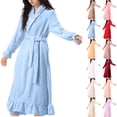 thumbnail image 1 of MGDXOX Plush Long Robes for Women Soft Fleece Bathrobe Ruffle Trim Bath Robe Sleepwear Winter Warm Housecoat with Belt Wine M, 1 of 7
