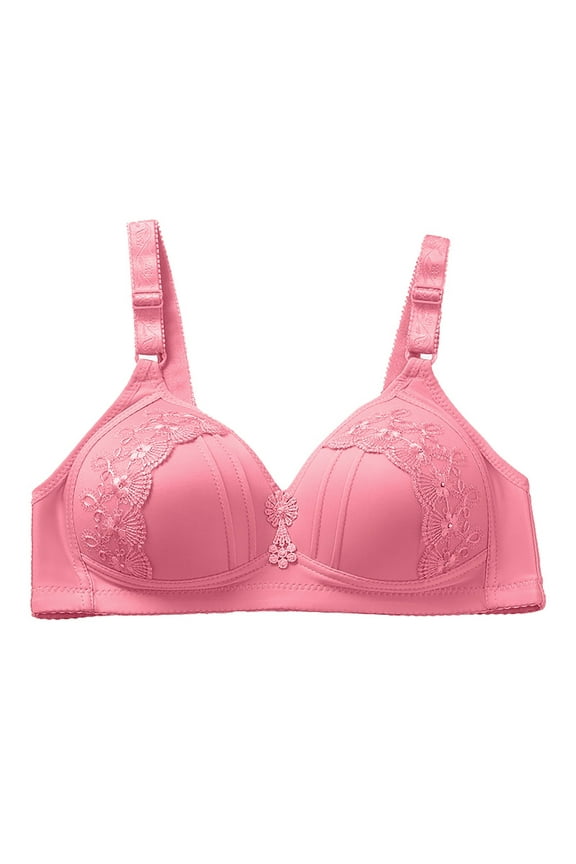 Push Up Bras for Women Plus Size Wirefree Bra for Big Breast Supportive Comfort Full Coverage Adjustable Strap Brassiere Pink L