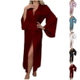 thumbnail image 1 of MGDXOX Robes for Women Long Knit Bathrobe Lightweight Long Sleeves Kimono Robe Soft Solid Color Sleepwear with Pockets White S, 1 of 5