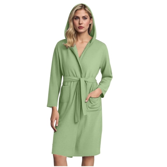 MGDXOX Robes for Women Waffle Knit Bathrobe Hooded Soft Robe Knee Length Loungewear with Pockets Womens Lightweight Robes Army Green XXL