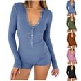 thumbnail image 1 of MGDXOX Rompers Pajama for Women Slim Fit Casual Long Sleeve Button Deep V Neck One Piece Bodycon Shorts Jumpsuits Pink XL, 1 of 9
