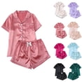thumbnail image 1 of MGDXOX Satin Pajamas Set for Women Solid Button Down 2 Piece Silk Pjs Shorts Set Soft Notch Collar Sleepwear Pink M, 1 of 8