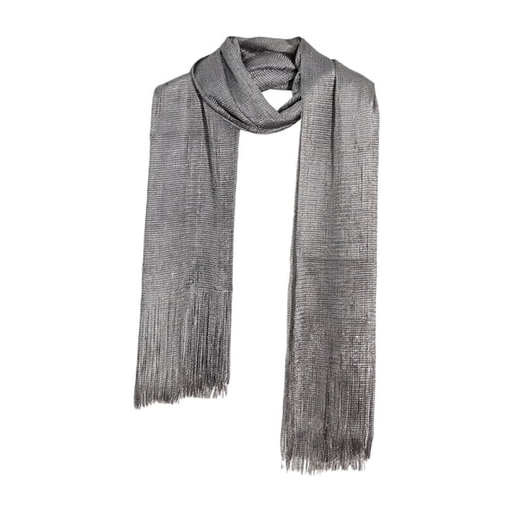 MGDXOX Shimmer Metallic Scarf with Fringe for Women Evening Party Dress Wrap Soft Lightweight Long Scarf Elegant Formal Event Accessory Gift Silver Free Size