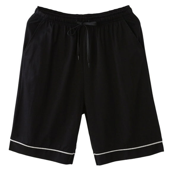 MGDXOX Shorts for Men Cotton Pajama Pants Loose Fit Casual Elastic Waist Drawstring Lounge Sleep Bottoms with Pockets Black L
