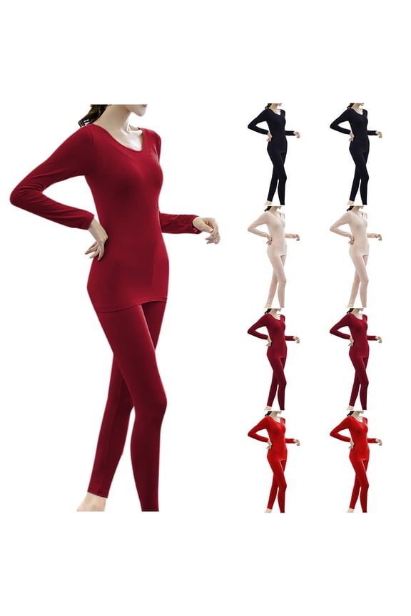 Thermal Underwear for Women Long Soft Casual Base Layer Sets Ribbed Warm Winter Pajamas for Cold Weather Red Free Size