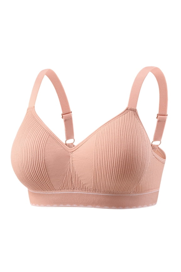 Thin Adjustable Strap Vertical Rib V Neck Stretch Breath Wireless Everyday Lounge Comfort Bra Pink 38