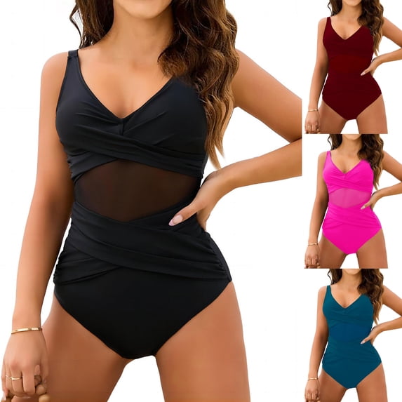 MGDXOX Tummy Control Swimsuits for Women Slimming One Piece Bathing Suit Retro Ruched Push Up Vintage Padded Swimwear Hot Pink M