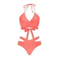 thumbnail image 1 of MGDXOX Two Piece Bikini Sets for Women High Waisted Bikini Push Up Swimsuit Halter Wrap Criss Cross Bathing Suit Watermelon Red XL, 1 of 4