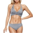 thumbnail image 1 of MGDXOX Two Piece Swimsuit for Women High Waisted Tummy Control Bikini Set Tie Back Halter Push Up Ruched Bathing Suits Gray L, 1 of 5