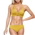 thumbnail image 1 of MGDXOX Two Piece Swimsuit for Women High Waisted Tummy Control Bikini Set Tie Back Halter Push Up Ruched Bathing Suits Yellow M, 1 of 5