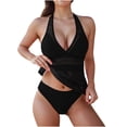 thumbnail image 1 of MGDXOX Two Piece Tankini Bathing Suits for Women Tummy Control Halter Swimsuit Flowy V Neck Top with Bikini Bottom Swimwear Black M, 1 of 9