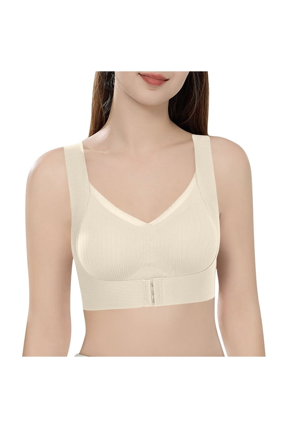 Women Back Hook And Eye Closure Ribbed Wireless Bra Wide Adjustable Comfort Straps Full Side Bust Support Inclusive Regular To Plus Size High Elastic Breathable Stable Fit Bra White XXXL