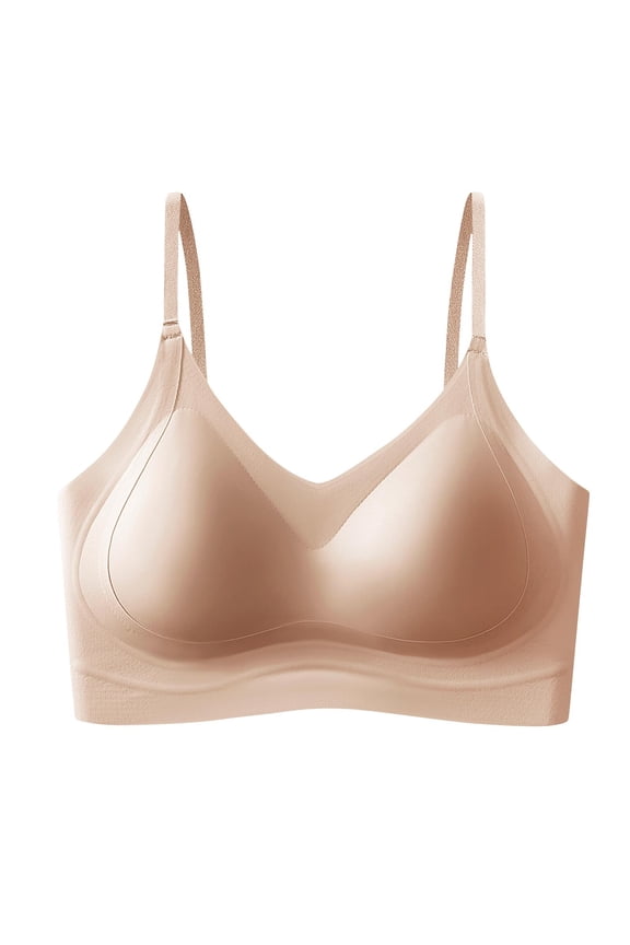 Women Classic V Neck Invisible Soft Support Seamless Bra Thin Custom Adjustable Straps Matte Smooth High Stretch Sweat Resistant Natural Curves Everyday Invisible Base Bra Khaki L
