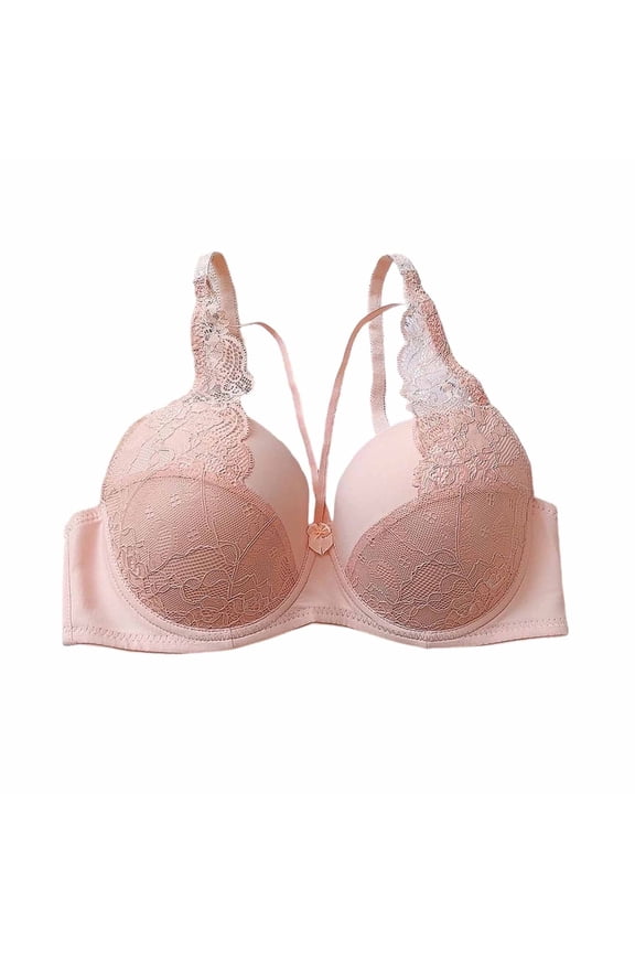 Women Crisscross Thin Strap Floral Lace Underwire Bra Push Up Side Smoothing Elegant Everyday Bra Pink 85C