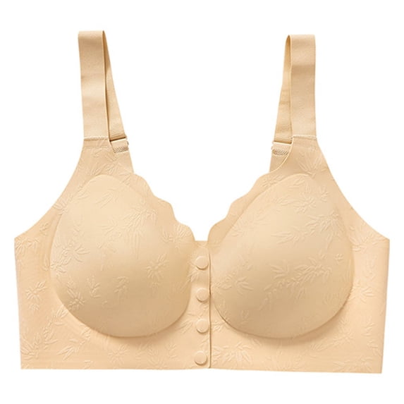 MGDXOX Women Front Multi Button Ribbed Maternity Nursing Bra Wide Adjustable Straps Plus Size Full Coverage Soft Comfort Bra Khaki XL