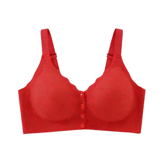 MGDXOX Women Front Multi Button Ribbed Maternity Nursing Bra Wide Adjustable Straps Plus Size Full Coverage Soft Comfort Bra Red XXXL