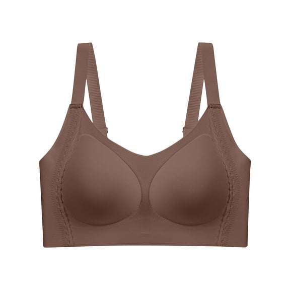 MGDXOX Women High Side Wing Side Smoothing Seamless Bra Wide Fully Adjustable Straps Full Side Bust Support Double Layer Soft Breathable Long Hour Office Everyday Comfort Bra Coffee XXXXL