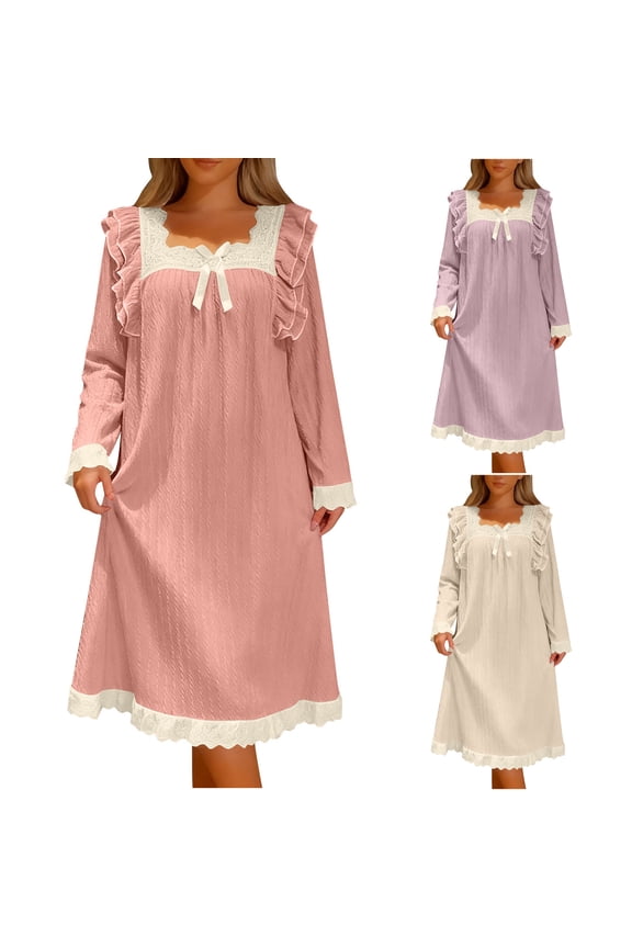 Women Nightdress Cute Ruffle Hem Length Loungewear Lace Collar Short Sleeve Pullover Sleepwear Casual Loose Pajama Dresses Pink XL