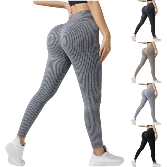 MGDXOX Women Ribbed Knit Flare Legging Yoga Sport Stretch Textured Leggings High Elastic Seamless Athletic Sweatpants Dark Gray M