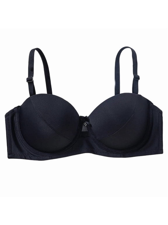Women Smooth Half Cup Strapless Convertible Underwire Bra Detachable Adjustable Straps Push Up Seamless Evening Wear Bra Black 38C