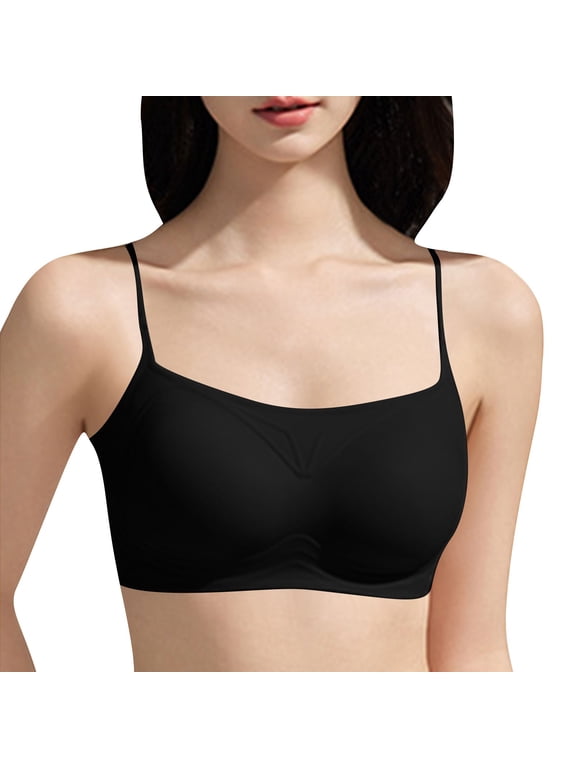 Women Square Neck Straight Bandeau Seamless Soft Support Bra Ultra Thin Delicate Adjustable Straps Matte Smooth Invisible Natural Shaping Skin Friendly Daily Fashion Base Bra Black L