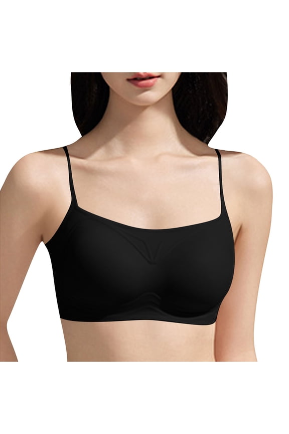 Women Square Neck Straight Bandeau Seamless Soft Support Bra Ultra Thin Delicate Adjustable Straps Matte Smooth Invisible Natural Shaping Skin Friendly Daily Fashion Base Bra Black L
