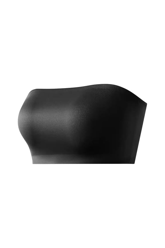 Women Strapless Bandeau Seamless Wireless Bra Non Slip Silicone Inner Grip Matte Smooth Invisible Firm Support Removable Thin Straps Daily Wedding Evening Dress Base Comfort Bra Black L