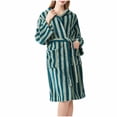 thumbnail image 1 of MGDXOX Women Striped Hooded Terry Bath Robe Wrap Belt Mid Length Absorbent Spa Robe with Pockets Green Free Size, 1 of 6