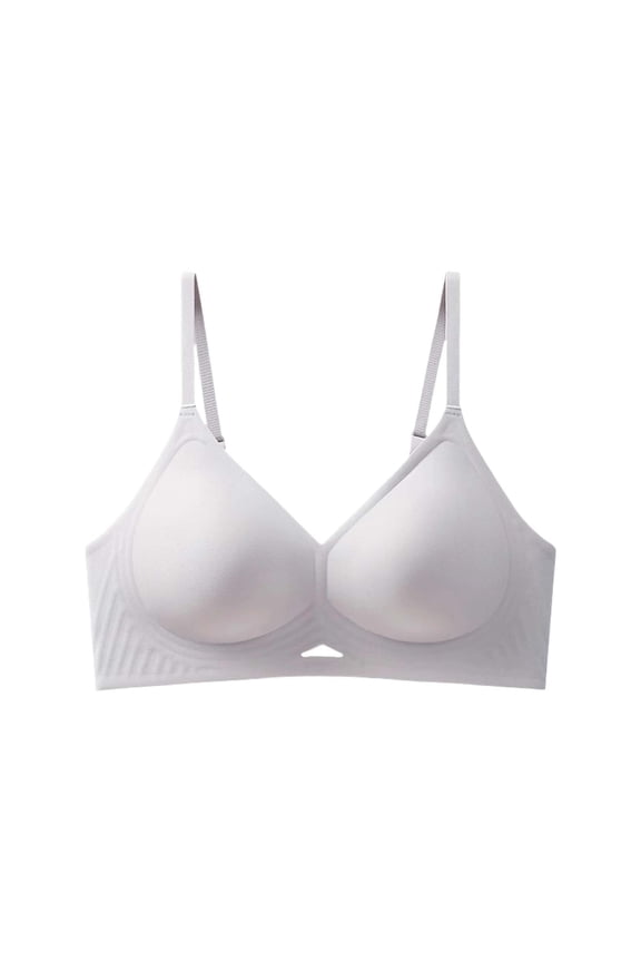 Women Teardrop Cup Wireless Seamless Bra Thin Adjustable Straps Side Texture Soft Jelly Support Invisible Daily Basic Comfort Bra Gray M