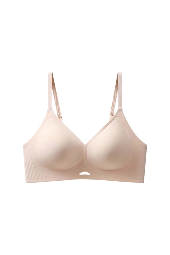 Women Teardrop Cup Wireless Seamless Bra Thin Adjustable Straps Side Texture Soft Jelly Support Invisible Daily Basic Comfort Bra Khaki M
