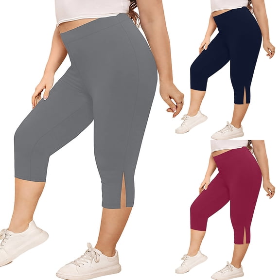 MGDXOX Women Yoga Capri Pants Plus Size Summer Leggings Stretchy High Waist Workout Trouser Workout Pants With Split Leg Yoga Pants Wine XXXXXL