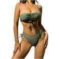 thumbnail image 1 of MGDXOX Women's 2 Piece Bandeau Bikini Set Push Up Ruched Tie Front Top High-Cut Drawstring Bottom Multi Color Bathing Suit Army Green M, 1 of 6