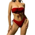 thumbnail image 1 of MGDXOX Women's 2 Piece Bandeau Bikini Set Push Up Ruched Tie Front Top High-Cut Drawstring Bottom Multi Color Bathing Suit Red M, 1 of 6