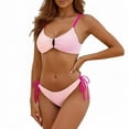 thumbnail image 1 of MGDXOX Women's 2 Piece Bikini Sets High Cut String Triangle Swimsuit Textured U-Wire Cheeky Solid Bathing Suits Pink M, 1 of 3