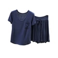 thumbnail image 1 of MGDXOX Women's 2 Piece Chest Pocket Short Sleeve Top & Ruffle Hem Shorts Pajama Set Soft Loungewear Sleepwear Blue XXL, 1 of 5